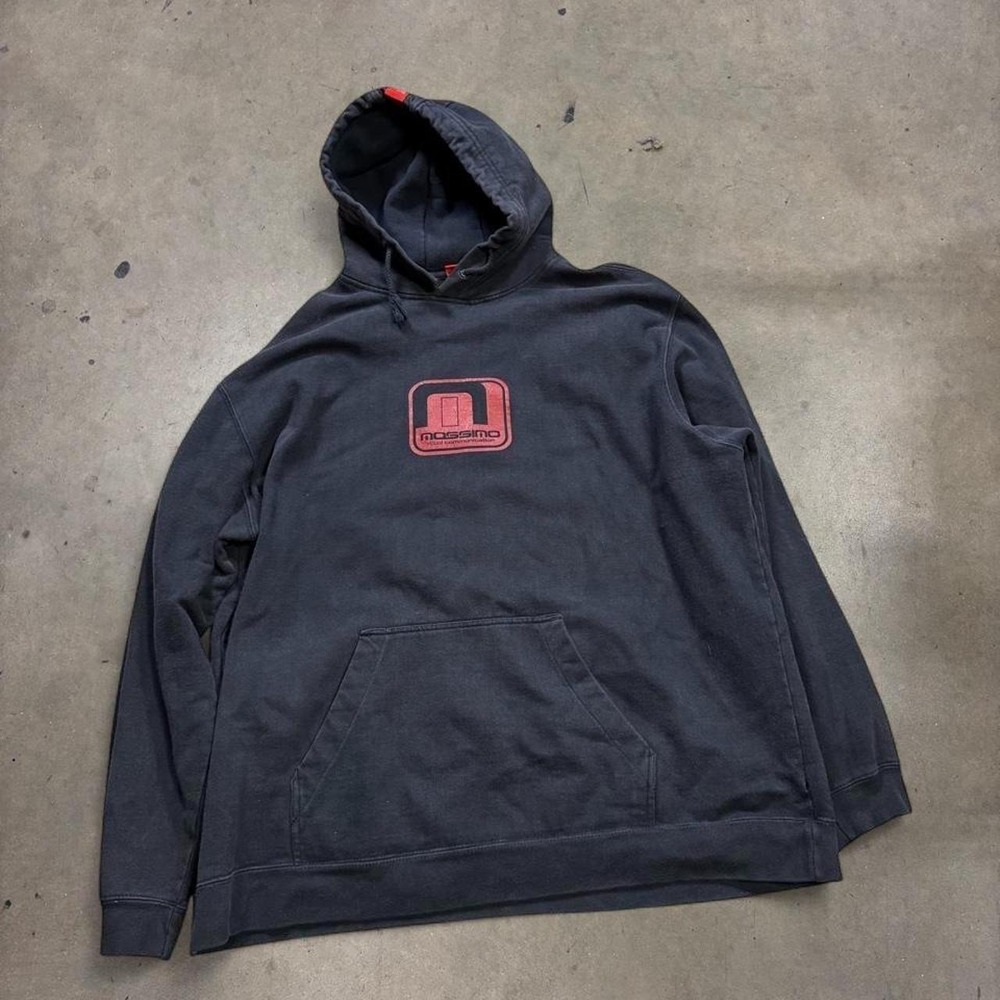 Vintage Mossimo Black Pullover Hoodie Mens XL Red Graphic Logo Sweatshirt